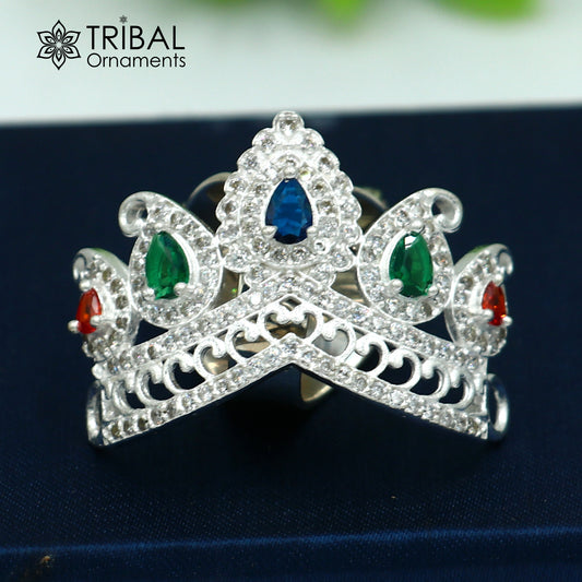 925 sterling silver antique stone design silver mukut (crown), amazing god crown temple god art sm52 - TRIBAL ORNAMENTS