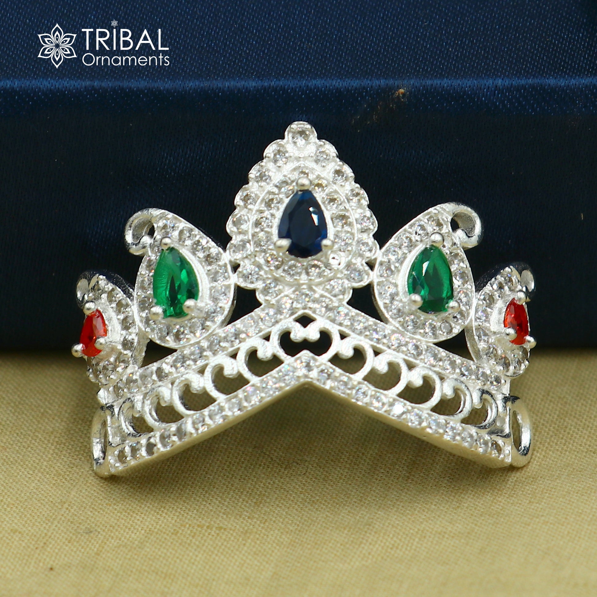 925 sterling silver antique stone design silver mukut (crown), amazing god crown temple god art sm52 - TRIBAL ORNAMENTS