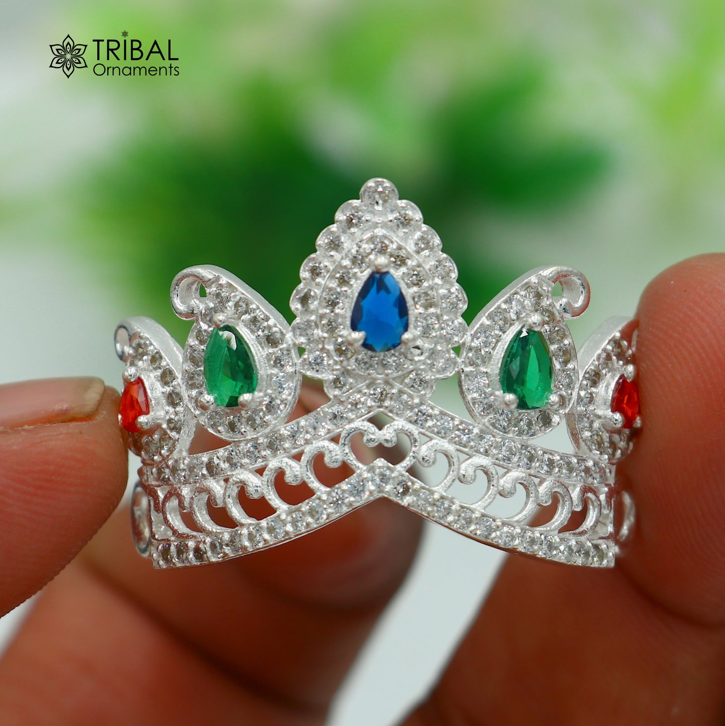 925 sterling silver antique stone design silver mukut (crown), amazing god crown temple god art sm52 - TRIBAL ORNAMENTS