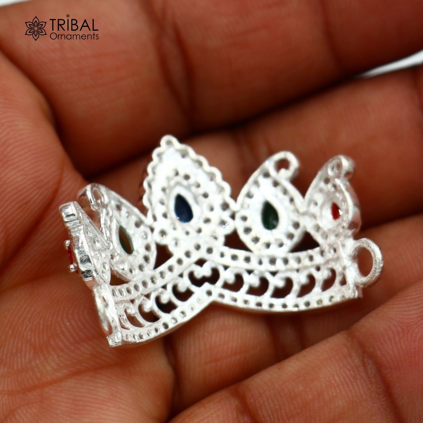 925 sterling silver antique stone design silver mukut (crown), amazing god crown temple god art sm52 - TRIBAL ORNAMENTS
