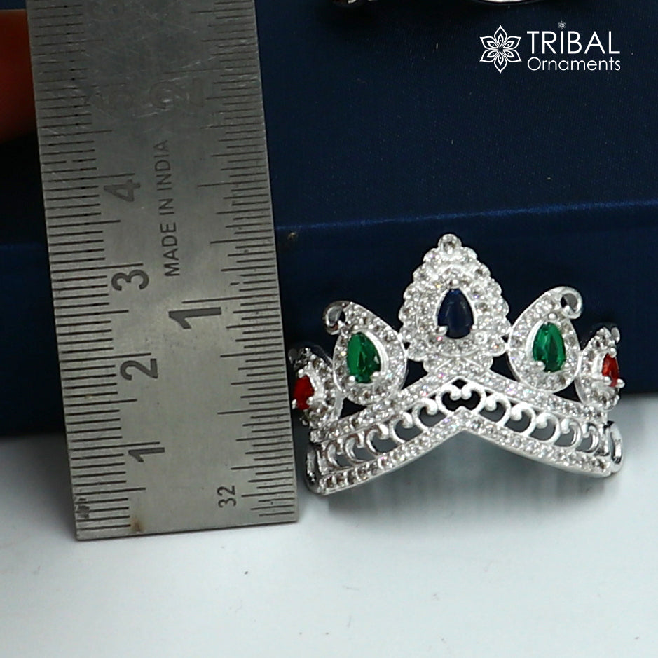 925 sterling silver antique stone design silver mukut (crown), amazing god crown temple god art sm52 - TRIBAL ORNAMENTS