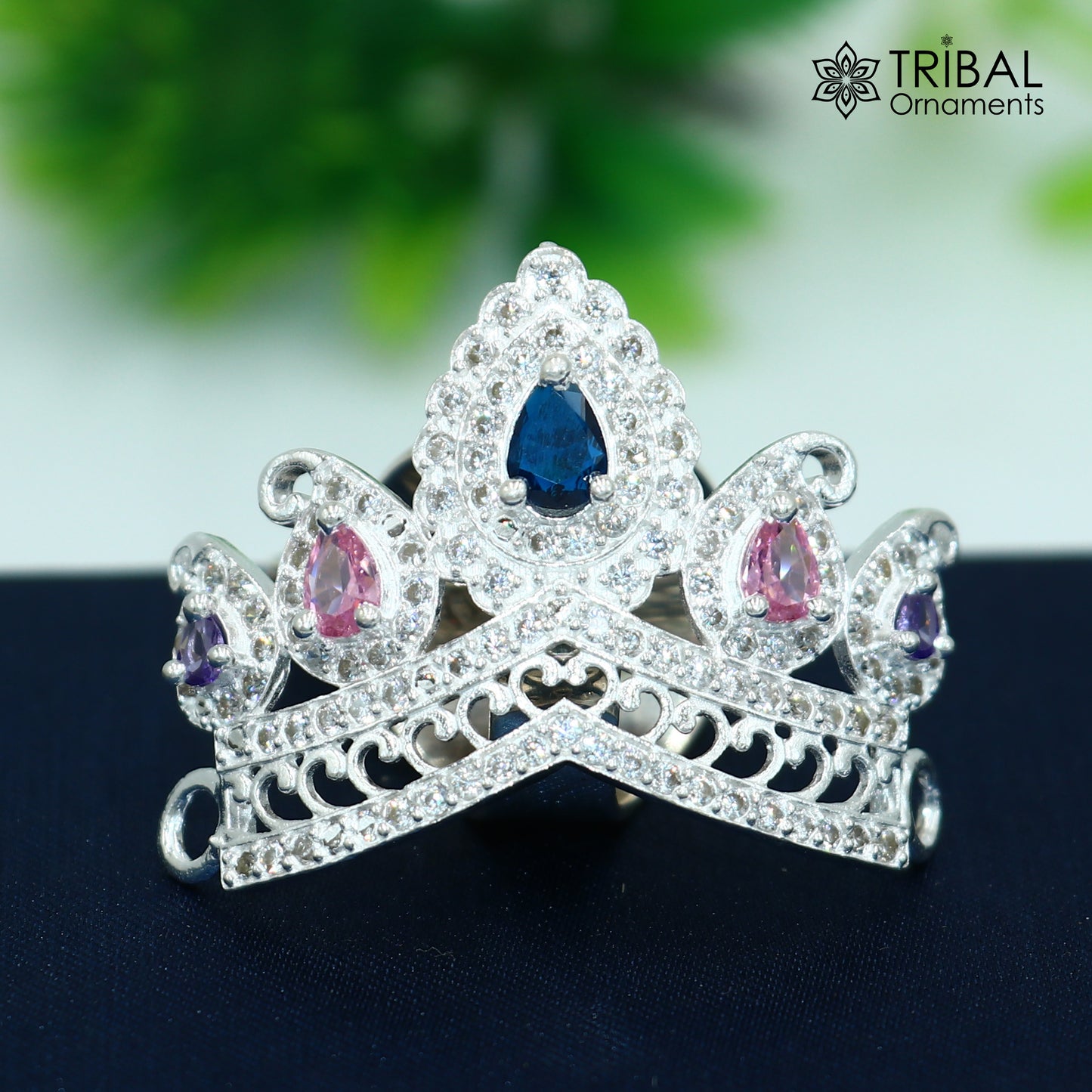 925 sterling silver antique stone design silver mukut (crown), amazing god crown temple god art sm53 - TRIBAL ORNAMENTS