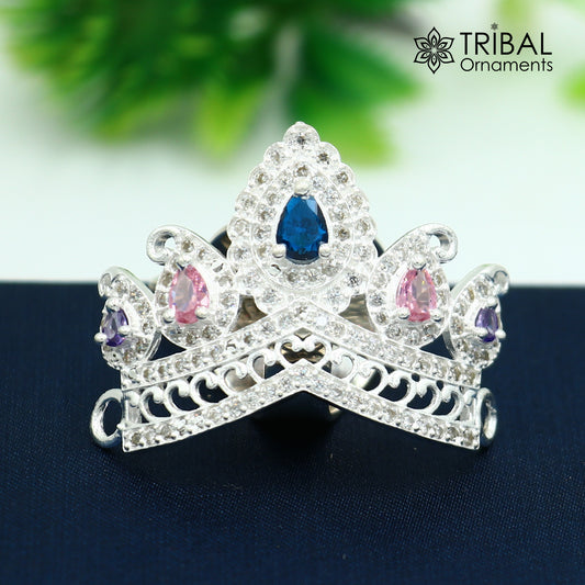 925 sterling silver antique stone design silver mukut (crown), amazing god crown temple god art sm53 - TRIBAL ORNAMENTS