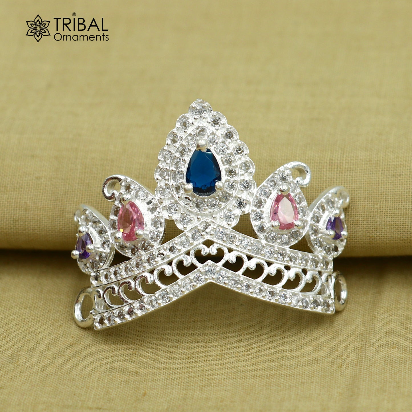 925 sterling silver antique stone design silver mukut (crown), amazing god crown temple god art sm53 - TRIBAL ORNAMENTS