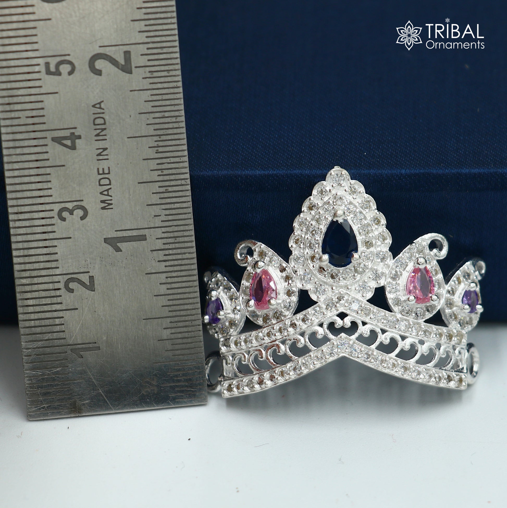 925 sterling silver antique stone design silver mukut (crown), amazing god crown temple god art sm53 - TRIBAL ORNAMENTS