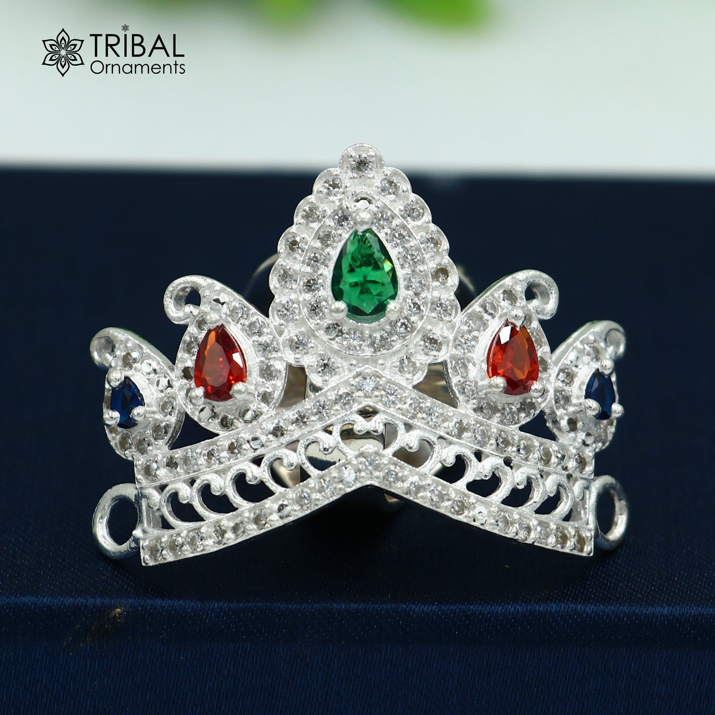 925 sterling silver antique stone design silver mukut (crown), amazing god crown temple god art sm54 - TRIBAL ORNAMENTS