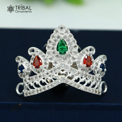 925 sterling silver antique stone design silver mukut (crown), amazing god crown temple god art sm54 - TRIBAL ORNAMENTS