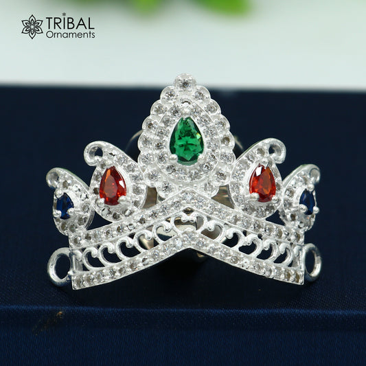 925 sterling silver antique stone design silver mukut (crown), amazing god crown temple god art sm54 - TRIBAL ORNAMENTS