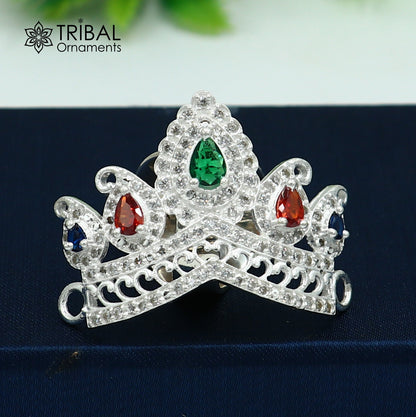 925 sterling silver antique stone design silver mukut (crown), amazing god crown temple god art sm54 - TRIBAL ORNAMENTS