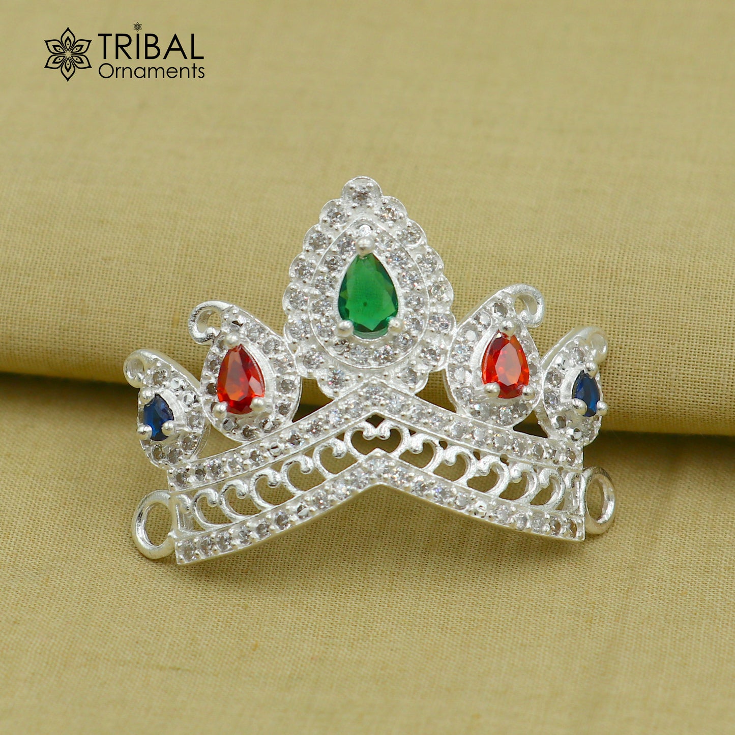 925 sterling silver antique stone design silver mukut (crown), amazing god crown temple god art sm54 - TRIBAL ORNAMENTS