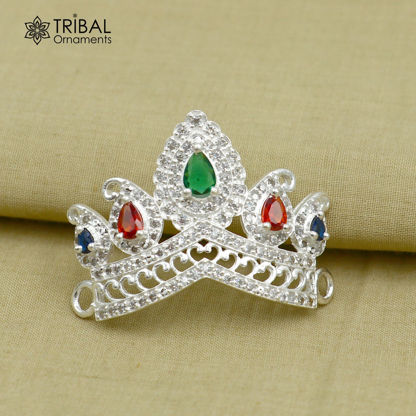 925 sterling silver antique stone design silver mukut (crown), amazing god crown temple god art sm54 - TRIBAL ORNAMENTS