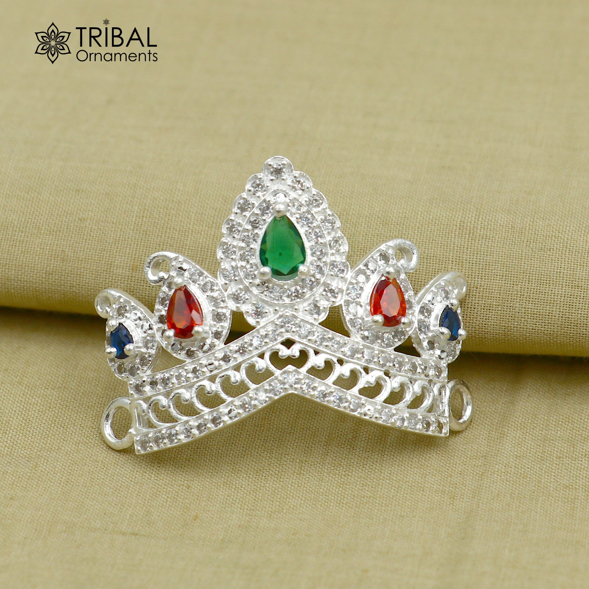 925 sterling silver antique stone design silver mukut (crown), amazing god crown temple god art sm54 - TRIBAL ORNAMENTS