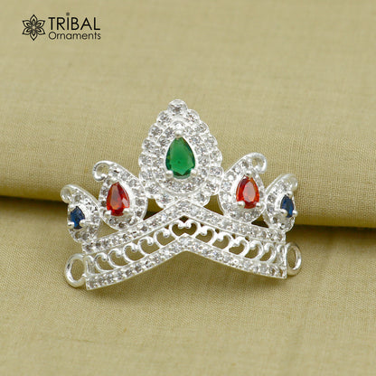 925 sterling silver antique stone design silver mukut (crown), amazing god crown temple god art sm54 - TRIBAL ORNAMENTS