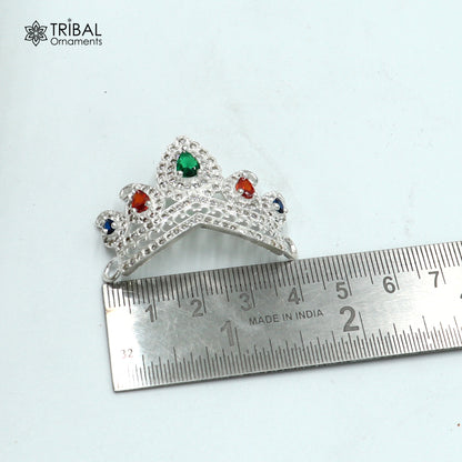 925 sterling silver antique stone design silver mukut (crown), amazing god crown temple god art sm54 - TRIBAL ORNAMENTS