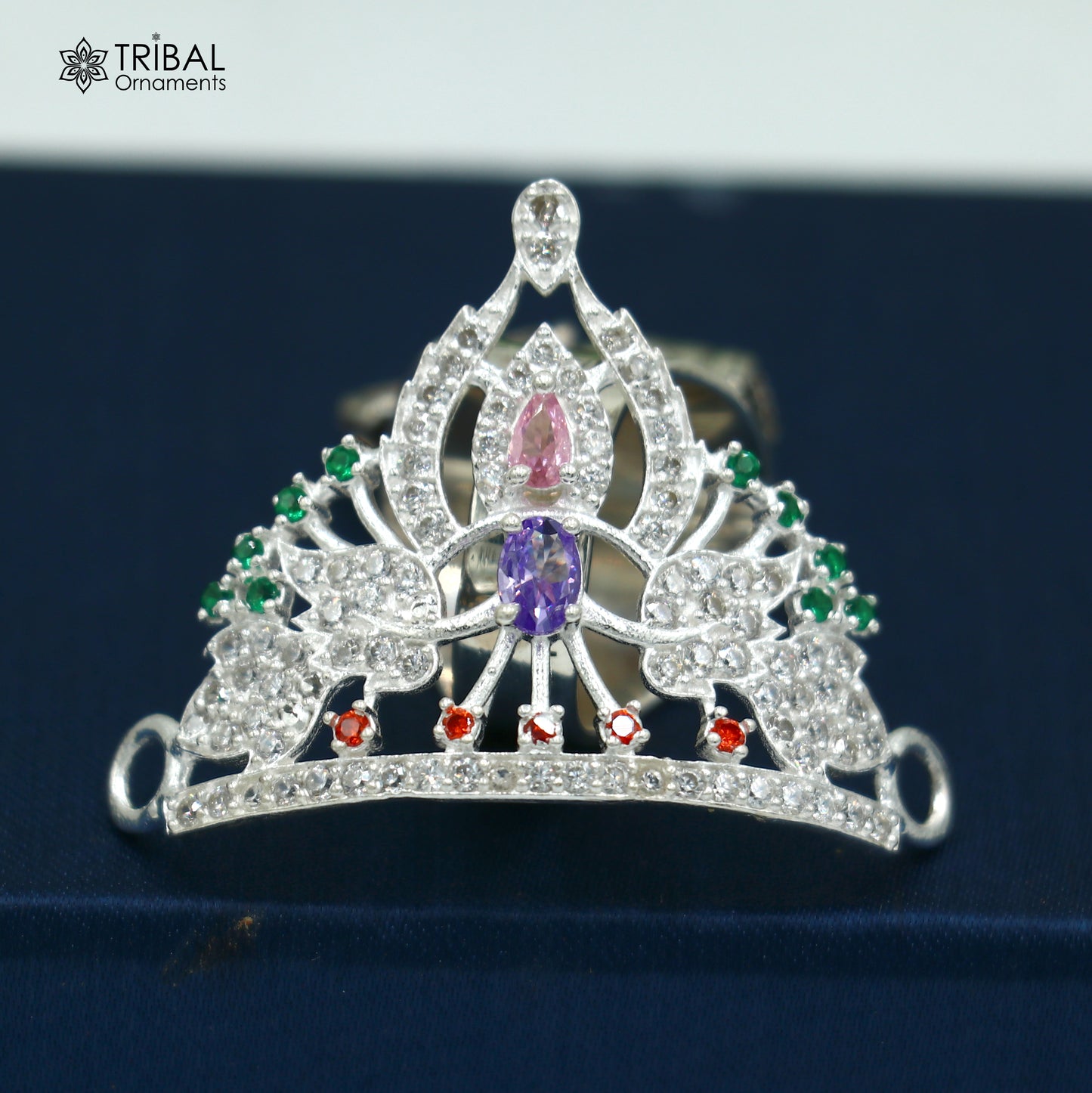 925 sterling silver antique stone design silver mukut (crown), amazing god crown temple god art sm55 - TRIBAL ORNAMENTS