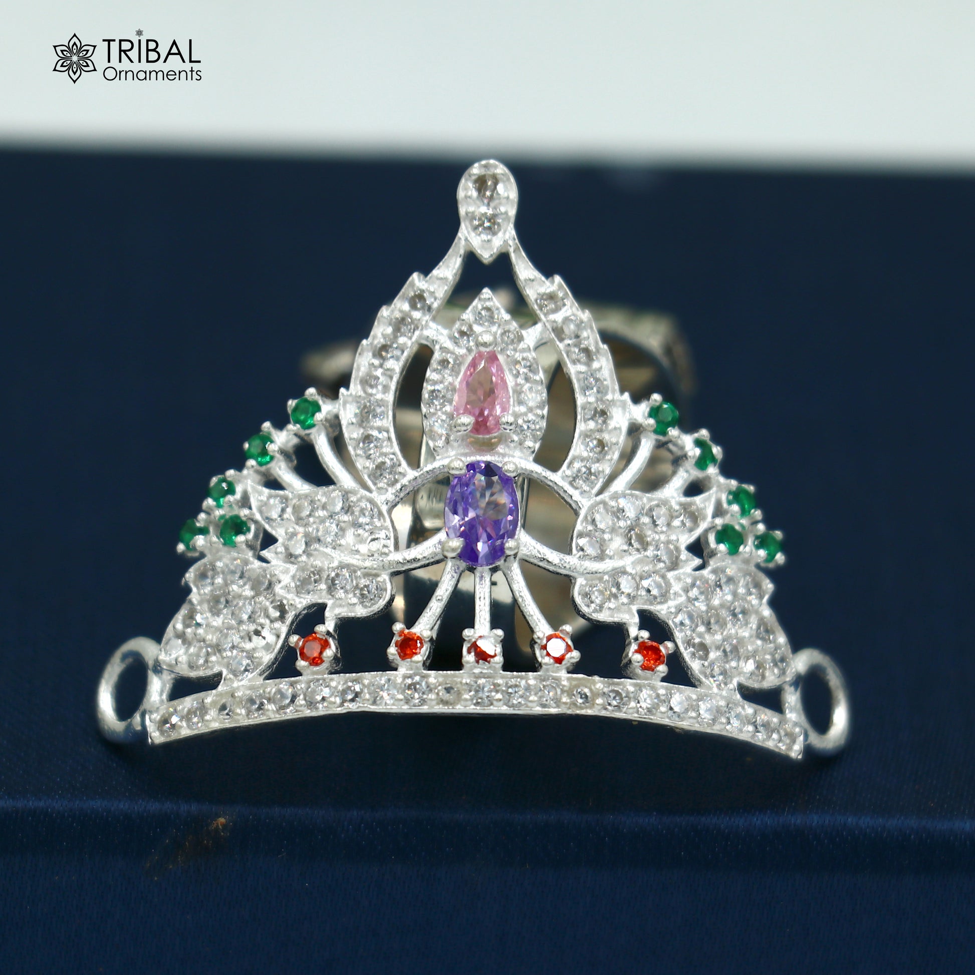 925 sterling silver antique stone design silver mukut (crown), amazing god crown temple god art sm55 - TRIBAL ORNAMENTS