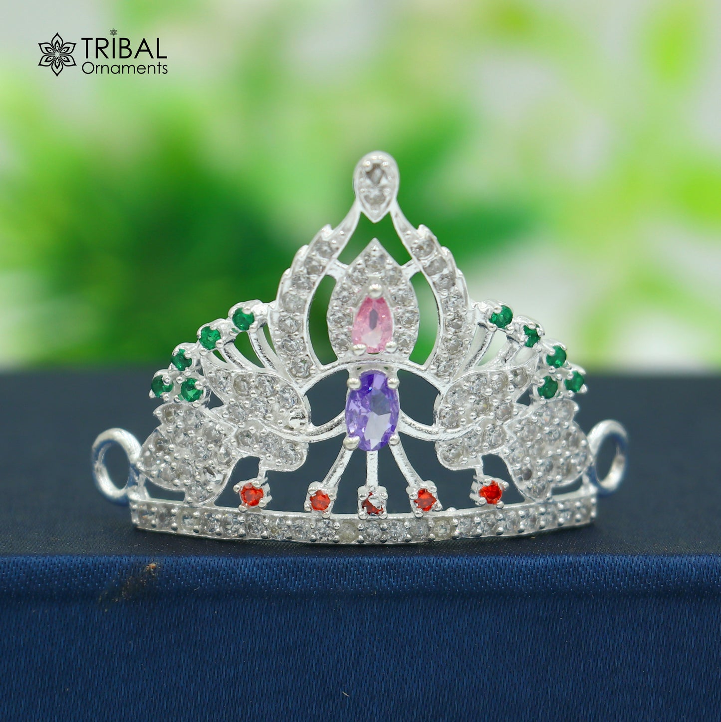 925 sterling silver antique stone design silver mukut (crown), amazing god crown temple god art sm55 - TRIBAL ORNAMENTS