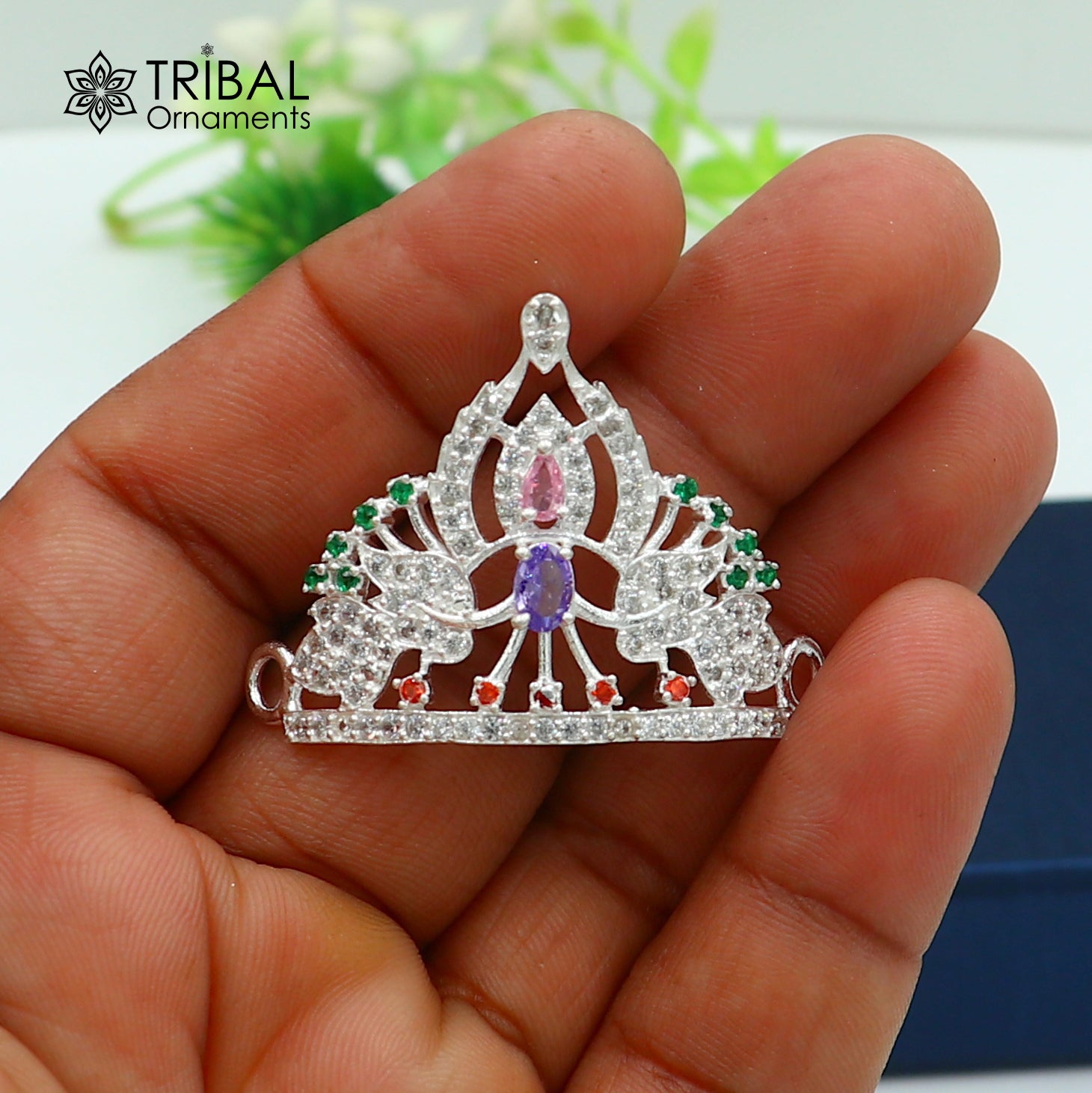 925 sterling silver antique stone design silver mukut (crown), amazing god crown temple god art sm55 - TRIBAL ORNAMENTS