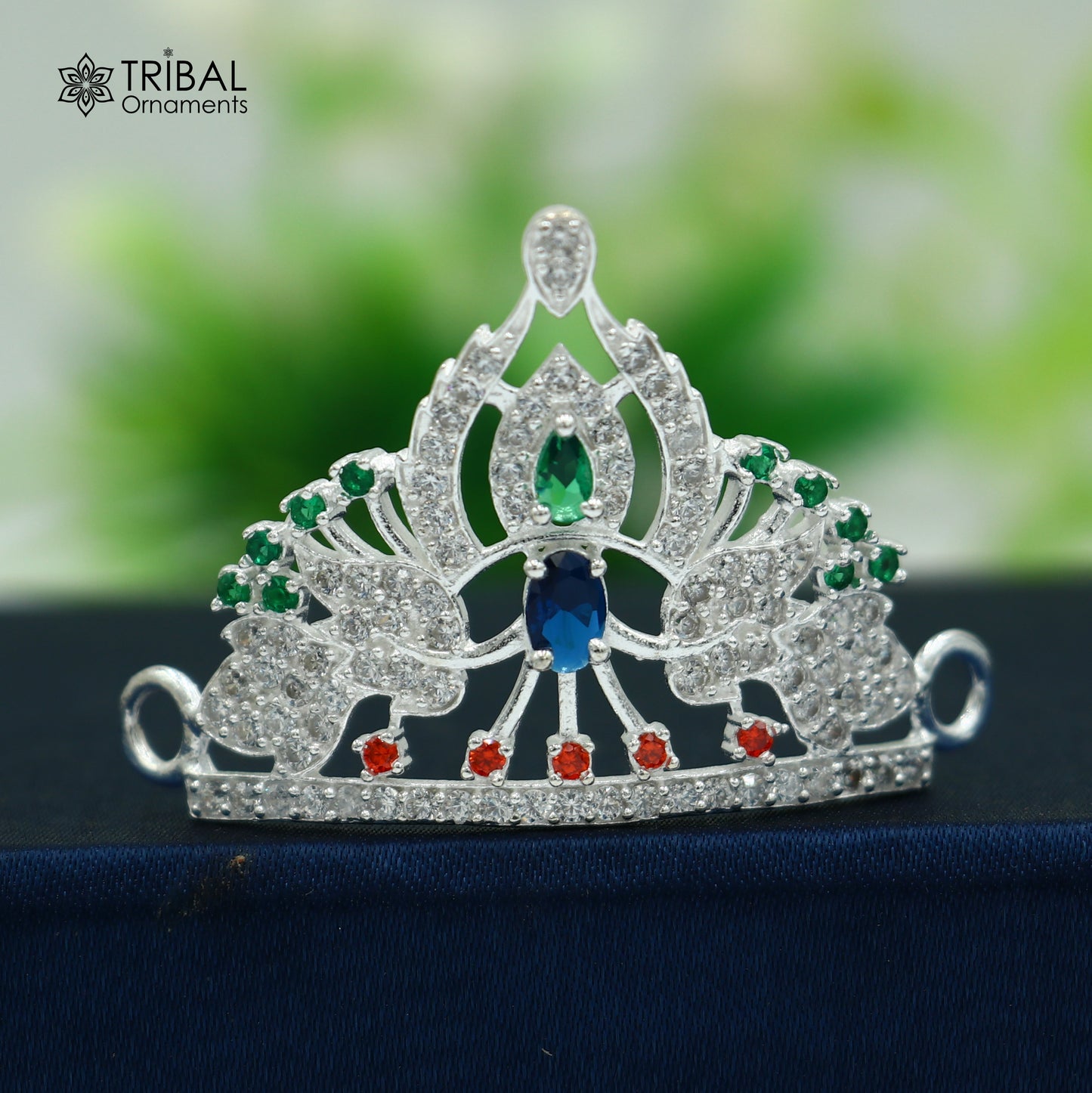 925 sterling silver antique stone design silver mukut (crown), amazing god crown temple god art sm56 - TRIBAL ORNAMENTS