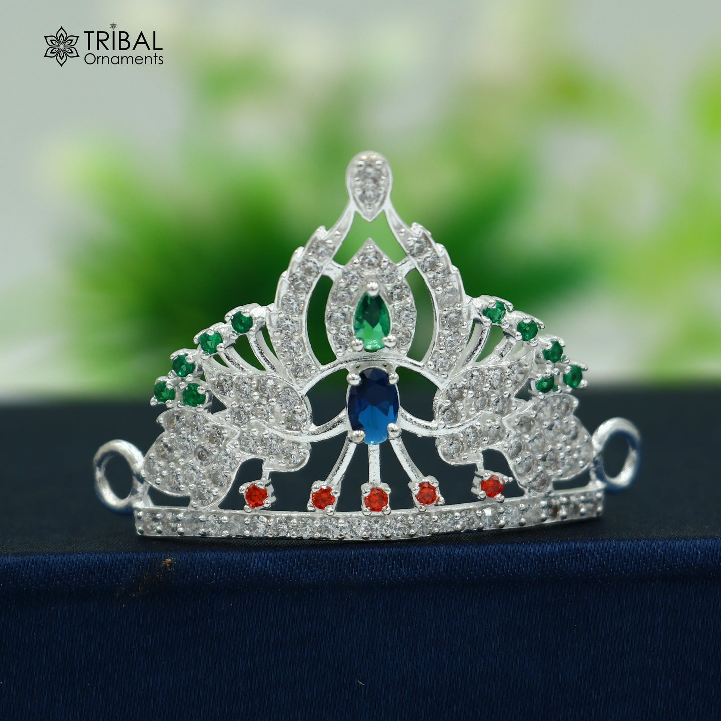 925 sterling silver antique stone design silver mukut (crown), amazing god crown temple god art sm56 - TRIBAL ORNAMENTS