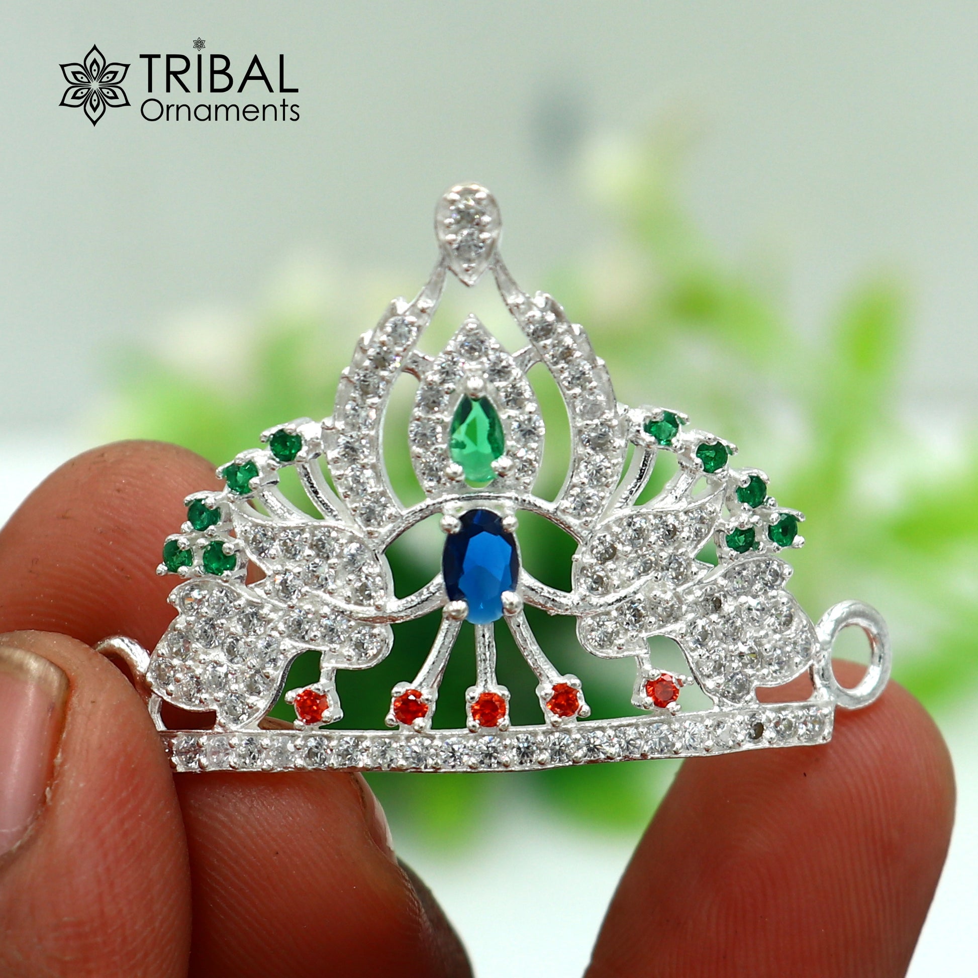 925 sterling silver antique stone design silver mukut (crown), amazing god crown temple god art sm56 - TRIBAL ORNAMENTS