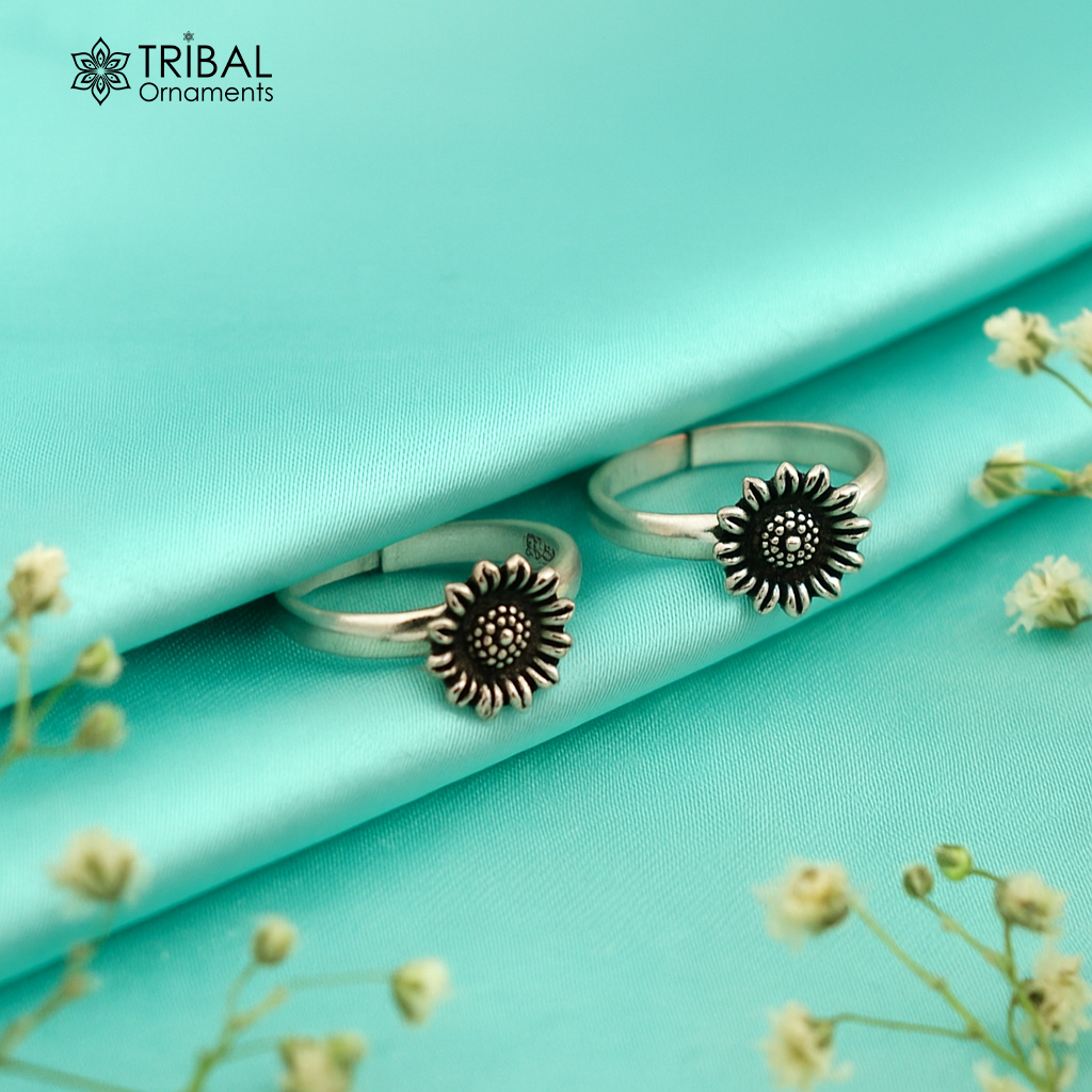 925 sterling silver elegant floral design handmade toe ring, toe band stylish modern women's brides jewelry, india traditional jewelry ytr43 - TRIBAL ORNAMENTS