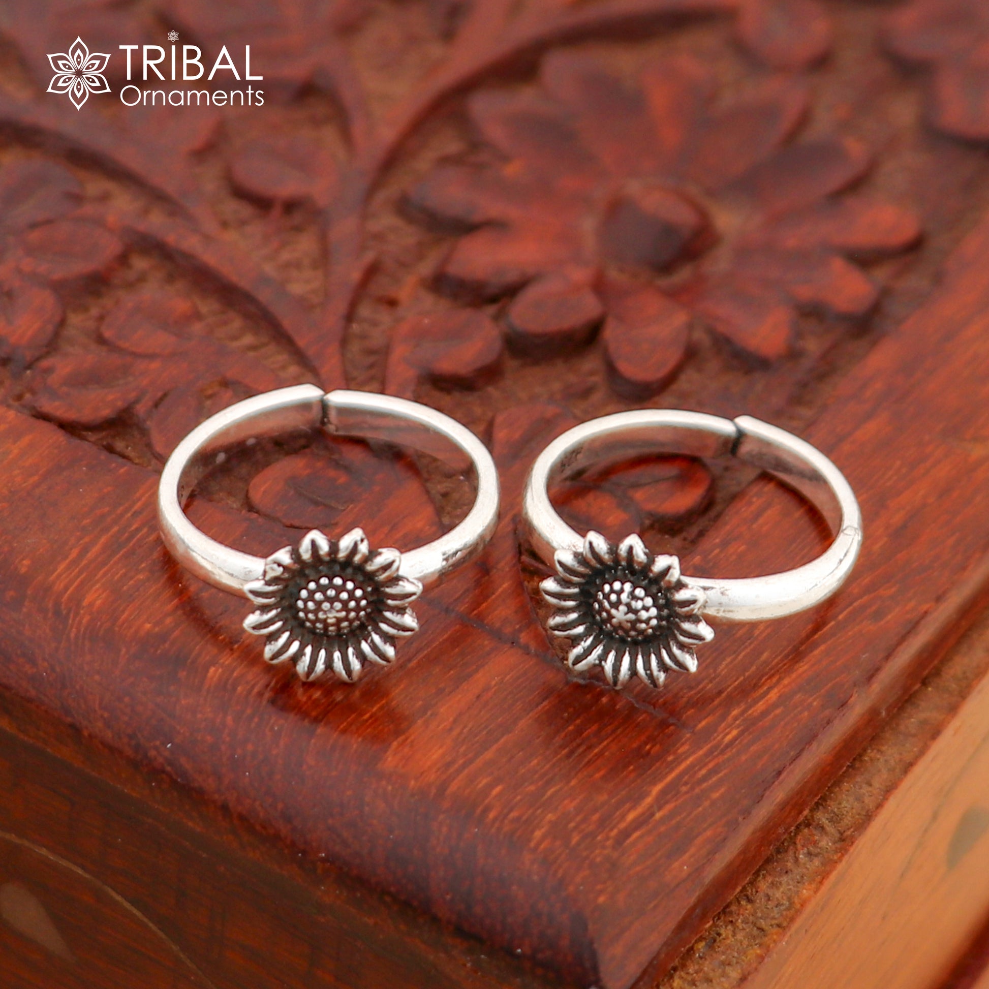 925 sterling silver elegant floral design handmade toe ring, toe band stylish modern women's brides jewelry, india traditional jewelry ytr43 - TRIBAL ORNAMENTS