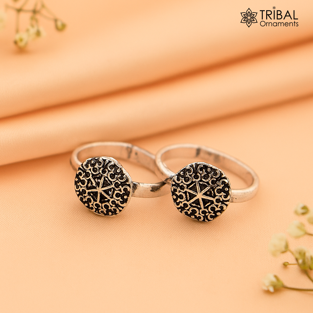 925 sterling silver elegant floral design handmade toe ring, toe band stylish modern women's brides jewelry, india traditional jewelry ytr45 - TRIBAL ORNAMENTS
