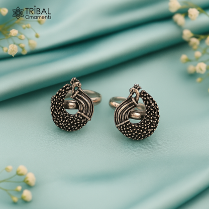 925 sterling silver elegant peacock design handmade toe ring, toe band stylish women's brides jewelry, india traditional jewelry ytr46 - TRIBAL ORNAMENTS
