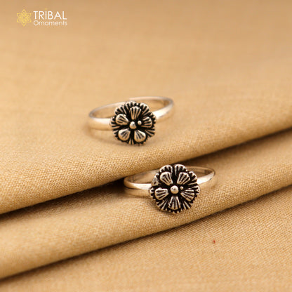 925 sterling silver excellent vintage floral design handmade toe ring, toe band stylish modern women's brides jewelry from india ytr41 - TRIBAL ORNAMENTS