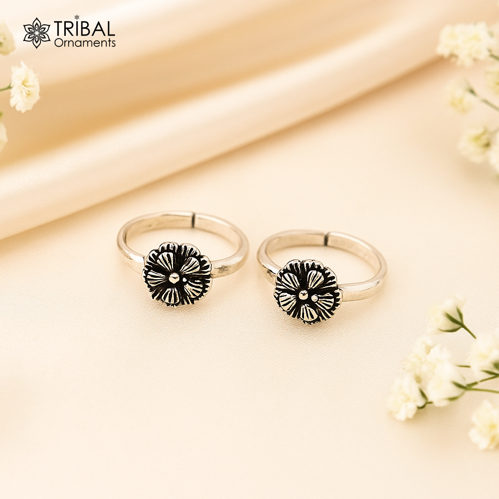 925 sterling silver excellent vintage floral design handmade toe ring, toe band stylish modern women's brides jewelry from india ytr41 - TRIBAL ORNAMENTS