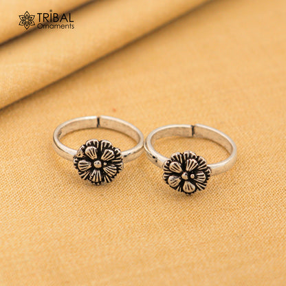 925 sterling silver excellent vintage floral design handmade toe ring, toe band stylish modern women's brides jewelry from india ytr41 - TRIBAL ORNAMENTS