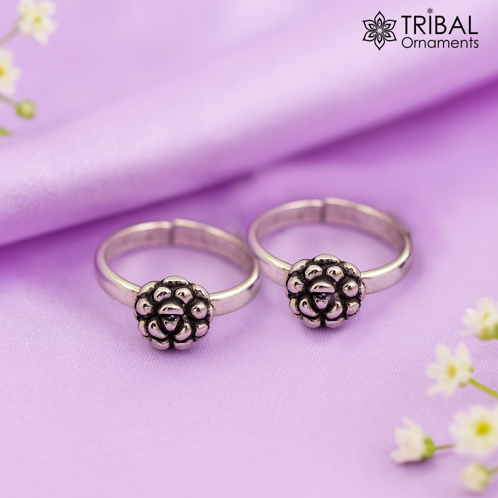 925 sterling silver excellent vintage floral design handmade toe ring, toe band stylish modern women's brides jewelry from india ytr42 - TRIBAL ORNAMENTS