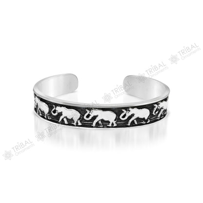 925 sterling silver unique style handcrafted adjustable elephant design cuff bangle bracelet, unisex gifting ethnic tribal jewelry nsk367 - TRIBAL ORNAMENTS