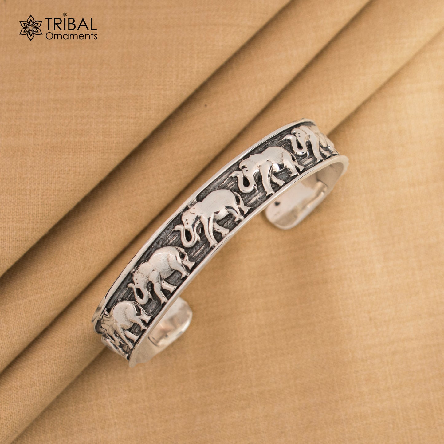 925 sterling silver handcrafted adjustable elephant design cuff bangle bracelet, unisex gifting ethnic tribal jewelry nsk367 - TRIBAL ORNAMENTS