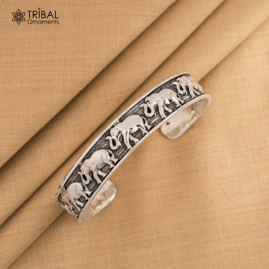 925 sterling silver handcrafted adjustable elephant design cuff bangle bracelet, unisex gifting ethnic tribal jewelry nsk367 - TRIBAL ORNAMENTS