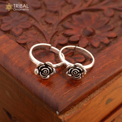 Sterling silver handmade toe ring with rose flower design, tribal and vintage style, ethnic brides jewelry, TribalOrnaments.