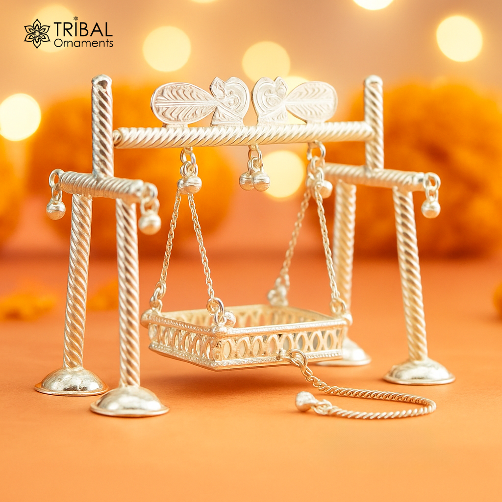 925 Sterling silver handmade Bal Gopala jhula, little Krishna swing, child krishan palana, silver jhula, laddu gopal jhula, silver art su943 - TRIBAL ORNAMENTS
