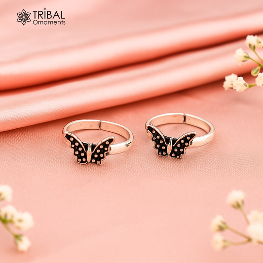 925 sterling silver handmade fabulous butterfly design toe ring band tribal belly dance vintage style ethnic jewelry ytr40 - TRIBAL ORNAMENTS