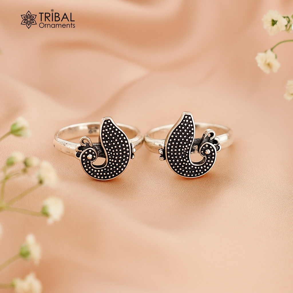 925 sterling silver handmade fabulous peacock design toe ring band tribal belly dance vintage style ethnic jewelry ytr38 - TRIBAL ORNAMENTS