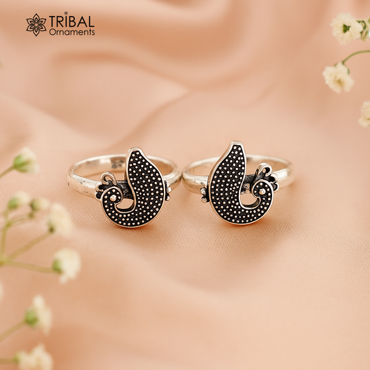 925 sterling silver handmade fabulous peacock design toe ring band tribal belly dance vintage style ethnic jewelry ytr38 - TRIBAL ORNAMENTS