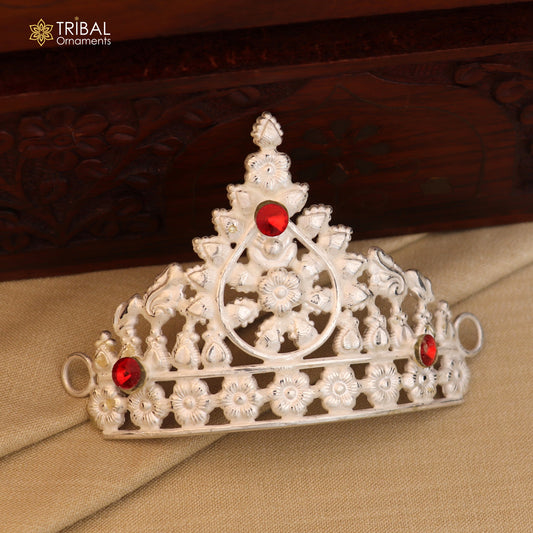 925 sterling silver stylish stone design silver mukut (crown), amazing god crown temple god art sm47 - TRIBAL ORNAMENTS