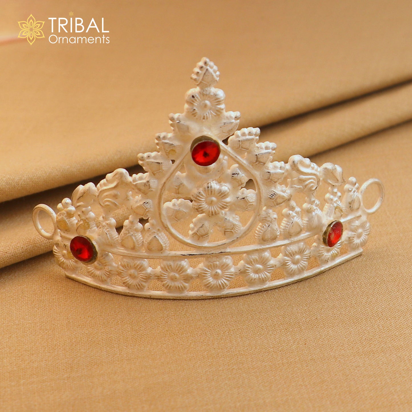 925 sterling silver stylish stone design silver mukut (crown), amazing god crown temple god art sm47 - TRIBAL ORNAMENTS