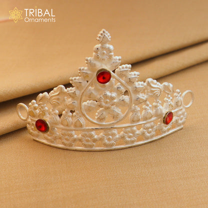 925 sterling silver stylish stone design silver mukut (crown), amazing god crown temple god art sm47 - TRIBAL ORNAMENTS