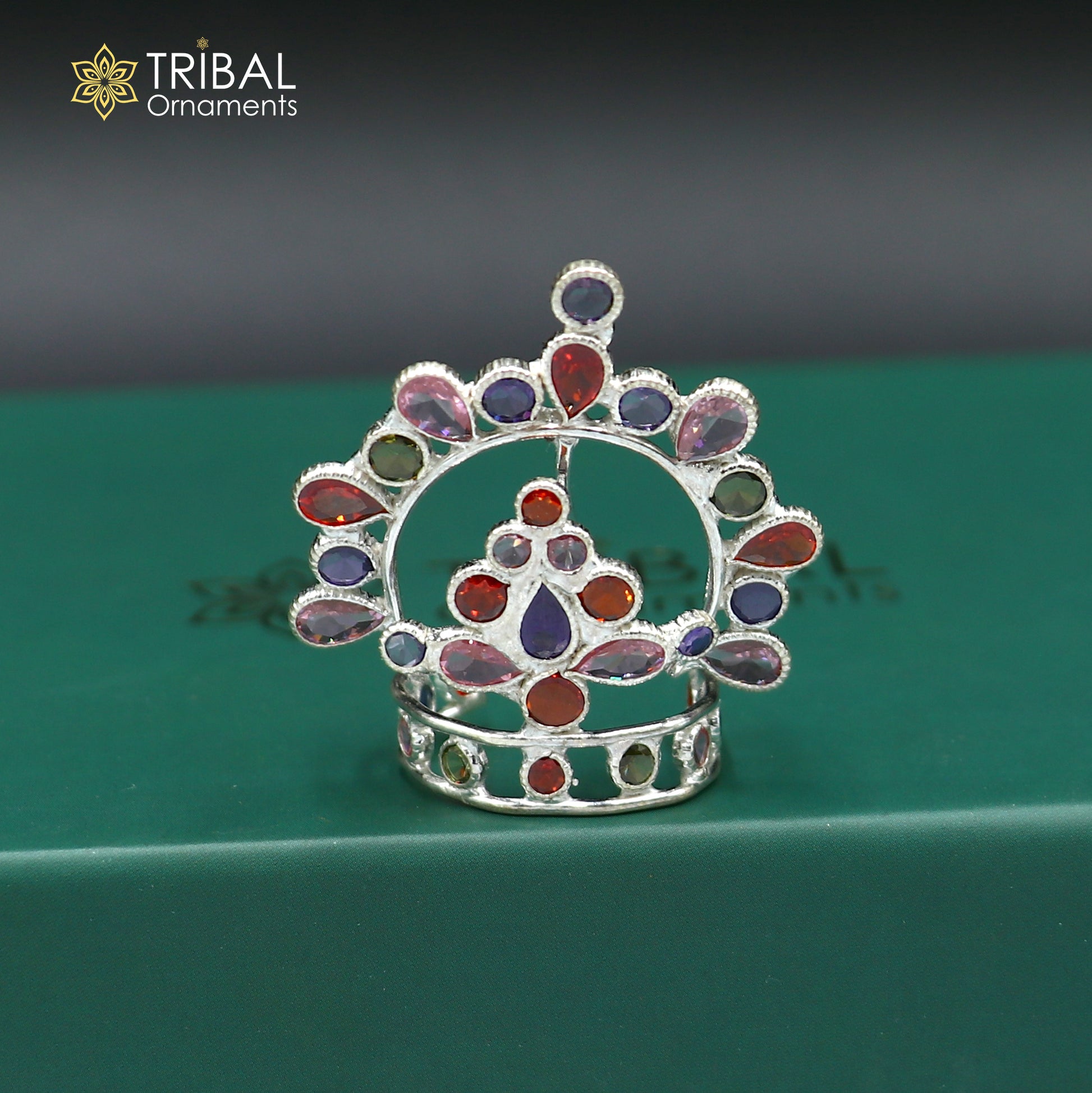 925 sterling silver stylish stone design silver mukut (crown), amazing god crown temple god art sm48 - TRIBAL ORNAMENTS