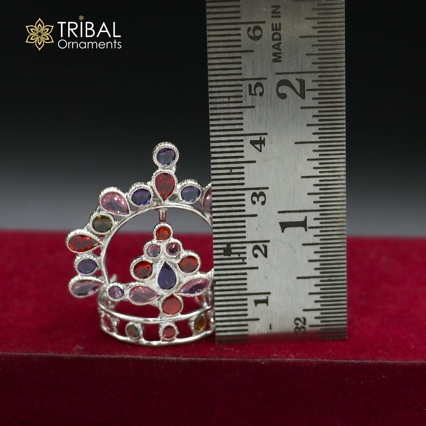 925 sterling silver stylish stone design silver mukut (crown), amazing god crown temple god art sm48 - TRIBAL ORNAMENTS