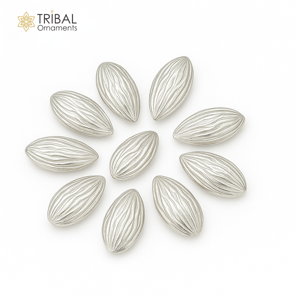 lot 5 pieces Sterling silver handmade puja article, pure silver dry fruit, silver almond puja,gift for idols God, best puja temple art su944 - TRIBAL ORNAMENTS