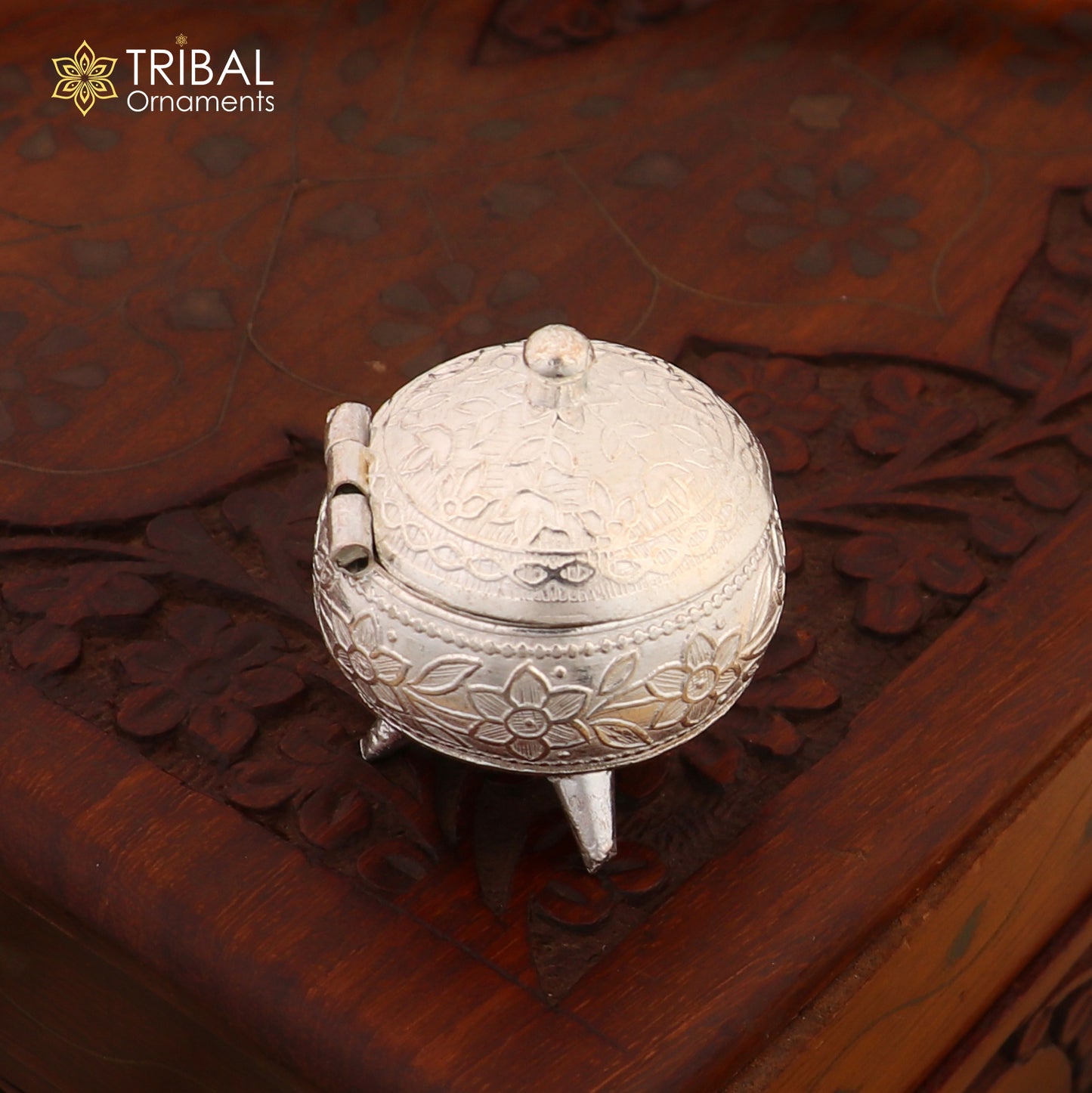 925 Sterling silver trinket box with colorful enamel work, solid kumkum and sindoor casket, handcrafted by TribalOrnaments