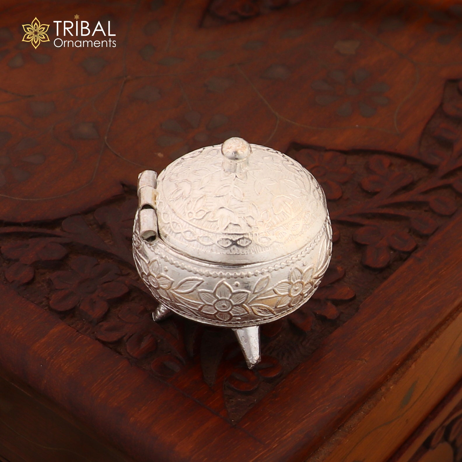 925 Sterling silver trinket box with colorful enamel work, solid kumkum and sindoor casket, handcrafted by TribalOrnaments