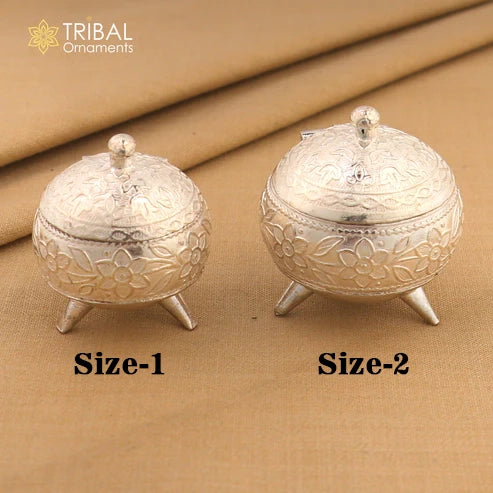 925 Sterling silver trinket and kumkum box with colorful enamel work, decorative casket and sindoor box for gifting by TribalOrnaments